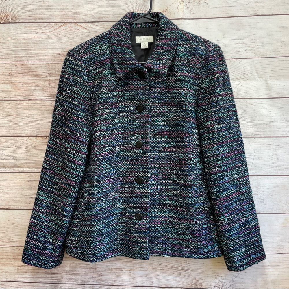 APPLESEEDS MULTICOLOR TEXTURED TWEED WOOL BLAZER